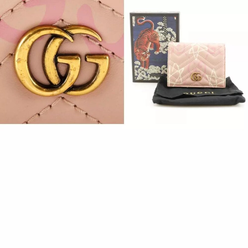 GUCCI Compact wallet Bi-Fold Wallet 449421 GG ghost Card Case pink leather... - Picture 9 of 9